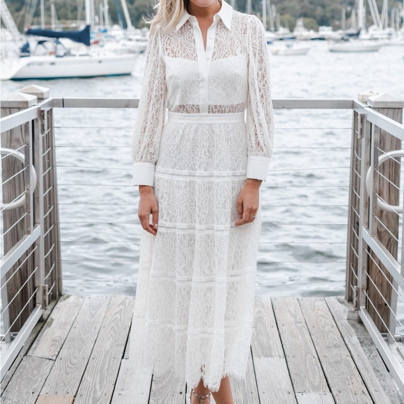 Off white lace collared tiered midi dress - Picture 6 of 6